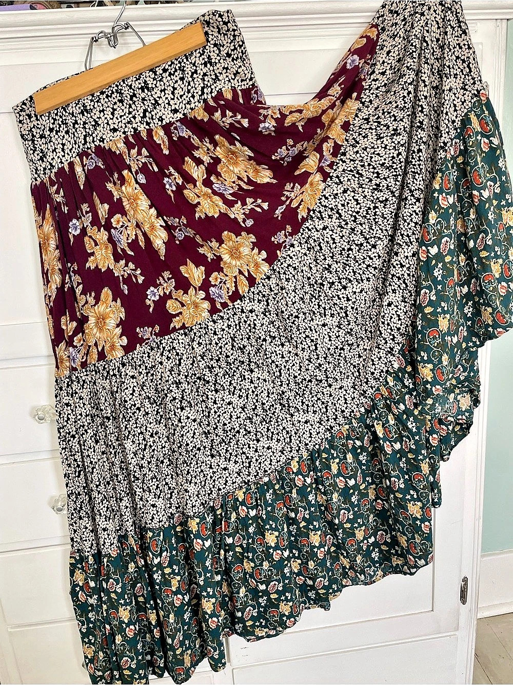 Natural Life Camille Maxi Skirt Floral Green & Burgundy Medium